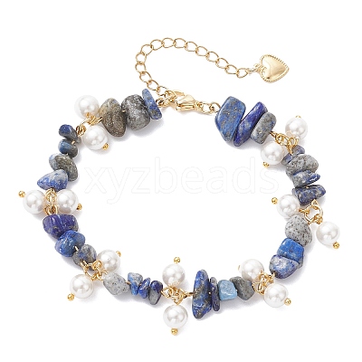 Natural Lapis Lazuli Chip Beaded Bracelets for Women BJEW-JB12301-03-1