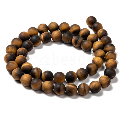 Natural Frosted Tiger Eye Round Bead Strands G-M064-8mm-02-1