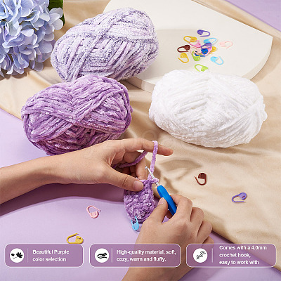 3 Rolls Polyester Chenille Wool Yarn OCOR-MB0001-06A-1