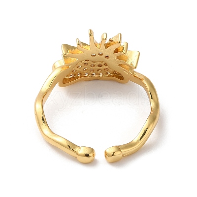 Cloud with Sun Brass Micro Pave Cubic Zirconia Cuff Rings RJEW-P088-01G-1