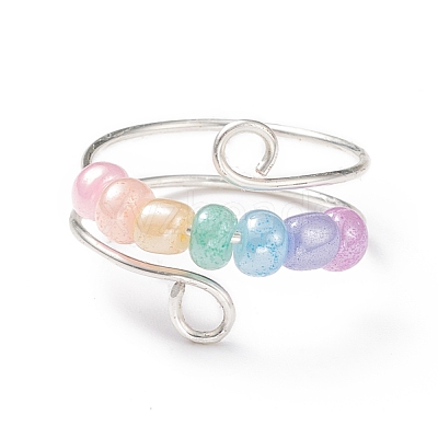 Glass Seed Rotating Beaded Cuff Ring RJEW-JR00511-05-1