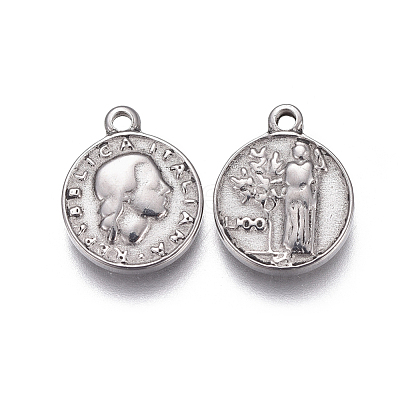 Tarnish Resistant 304 Stainless Steel Coin Charms X-STAS-F207-07P-1