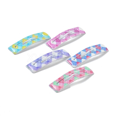 10Pcs 5 Colors Tartan Pattern Epoxy Resin Snap Hair Clip PHAR-P009-01B-1