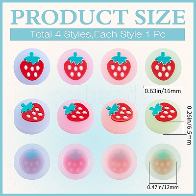 4Pcs 4 Colors Silicone Replacement Strawberry Thumb Grip Caps AJEW-GF0009-57-1