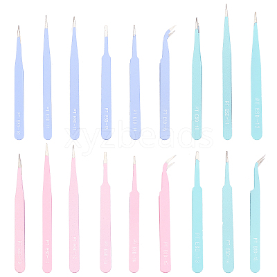 3Sets 3 Colors Stainless Steel Beading Tweezers Sets TOOL-DC0001-01-1