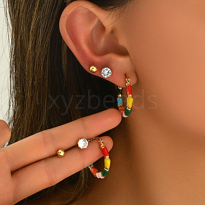 3 Pairs 201 Stainless Steel Classic Sweet Earring Sets SI9311-1