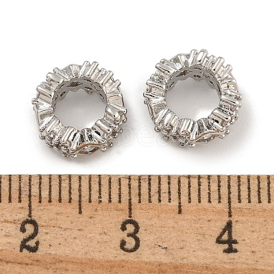 Brass Micro Pave Clear Cubic Zirconia Rondelle European Beads KK-U030-05P-1