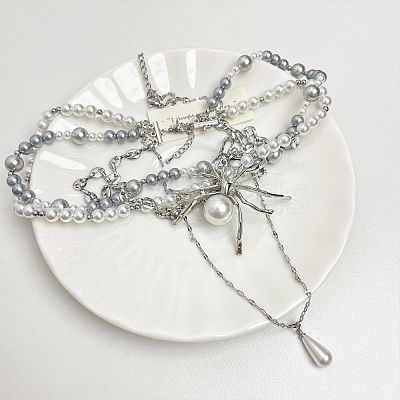 Spider Alloy & Plastic Imitation Pearl Pendant Multi Layered Necklaces for Women FS-WG1DFD4-01-1