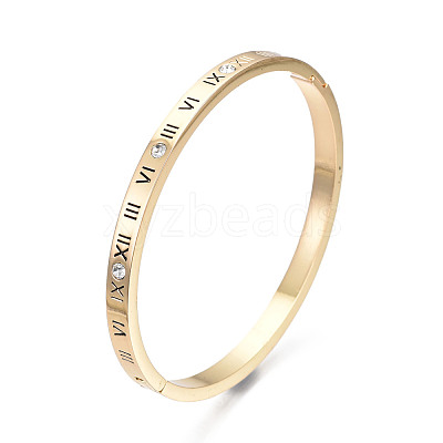Roman Numeral Brass Hinged Bangle with Crystal Rhinestone for Women BJEW-S118-126G-1
