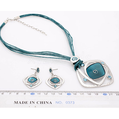 Rhombus Alloy Enamel Stud Earrings & Pendant Necklaces Sets FS-WGC3B96-06-1