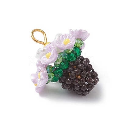 Resin Glass Seed Beaded Flower Pendants PALLOY-MZ01106-01-1