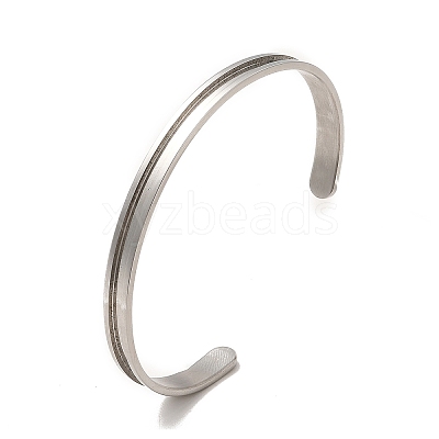 C-Shaped 201 Stainless Steel Grooved Cuff Bangles STAS-G306-05P-1