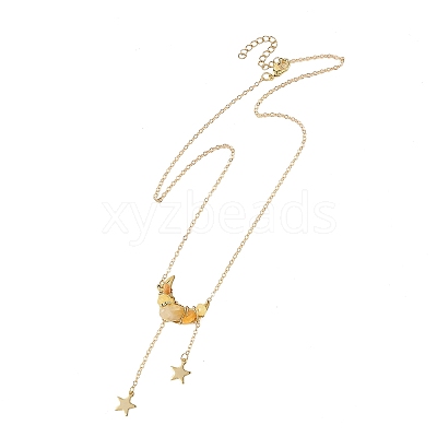 Natural Topaz Jade Chip Beads Moon Pendant Brass Cable Chain Necklaces for Women NJEW-TA00257-02-1
