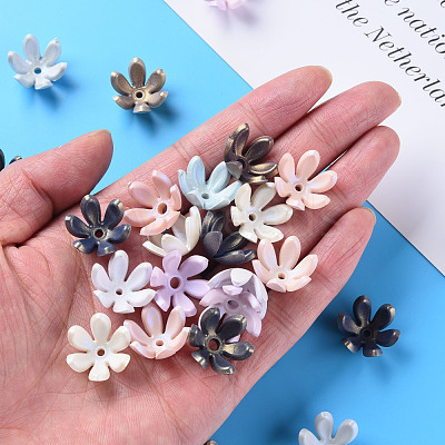 6-Petal Spray Painted Acrylic Bead Caps MACR-S373-47J-1