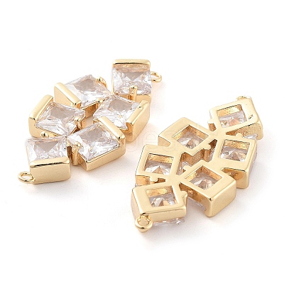 Brass Pave Clear Glass Connector Charms KK-Q811-03KCG-1