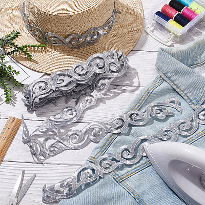 Iron on/Sew on Polyester Embroidery Auspicious Clouds Lace Ribbon OCOR-WH0088-45A-1