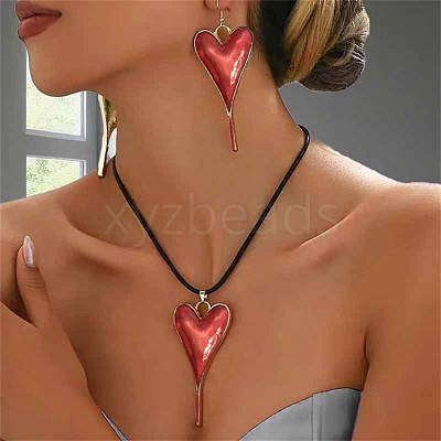 Heart Alloy Enamel Dangle Earrings & Pendantt Necklaces Sets for Women FS-WGEE934-01-1