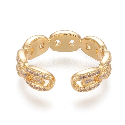 Adjustable Brass Micro Pave Clear Cubic Zirconia Cuff Rings RJEW-M133-11G-1