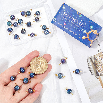 30Pcs Natural Cultured Freshwater Pearl Dyed Connector Charms PALLOY-SC00006-1