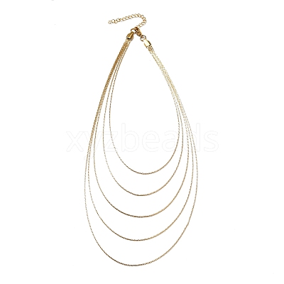 304 Stainless Steel Boston Link Chain Multi Layered Necklaces for Women NJEW-U025-01G-02-1