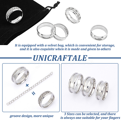 18Pcs 3 Size 201 Stainless Steel Grooved Finger Ring Settings STAS-UN0042-68-1