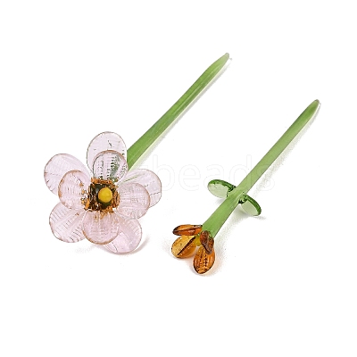Handmade Lampwork Birthday Flower & Vase Set for Tabletop Display LAMP-D007-002J-1