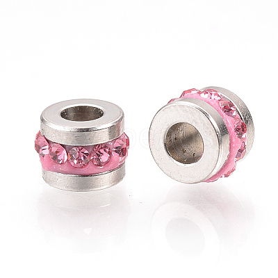 201 Stainless Steel Polymer Clay Rhinestone Inlaid Beads LS-RB-YWC0001-02G-1