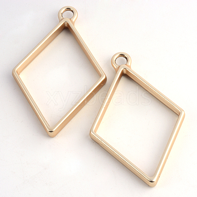 Matte Style Rack Plating Alloy Rhombus Open Back Bezel Pendants PALLOY-S047-14C-FF-1