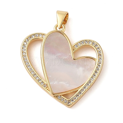 Brass & Shell & Clear Cubic Zirconia Pendants KK-I712-02G-1