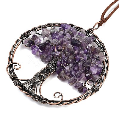 Brass & Natural Amethyst Chips Pendant Decorations HJEW-Z007-05R-09-1