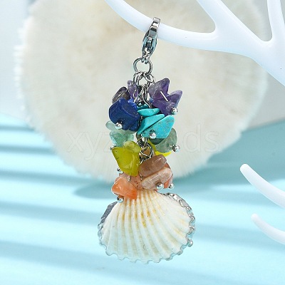 Electroplate Shell Pendant Decorations HJEW-TA00070-02-1