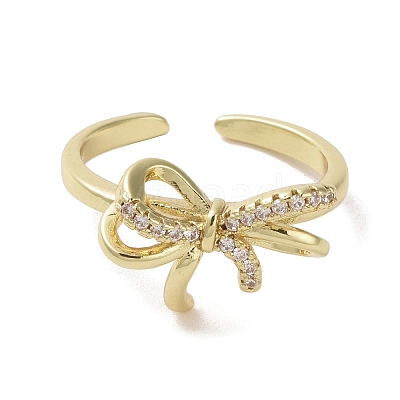 Brass Micro Pave Cubic Zirconia Open Cuff Ring RJEW-K256-58A-G-1