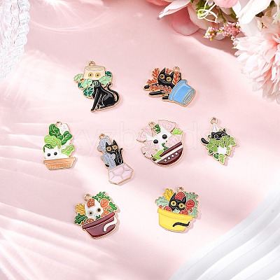 8Pcs 8 Styles Alloy Enamel Pandants ENAM-FP0002-71-1