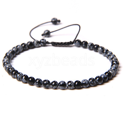 Adjustable Women's Snowflake Obsidian Beaded Bracelet CN3407-42-1