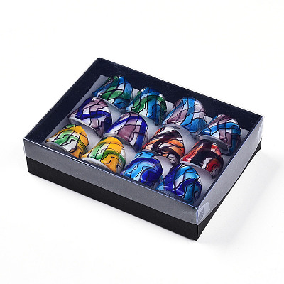 Handmade Lampwork Wide Band Rings RJEW-Q150-M02-B-1