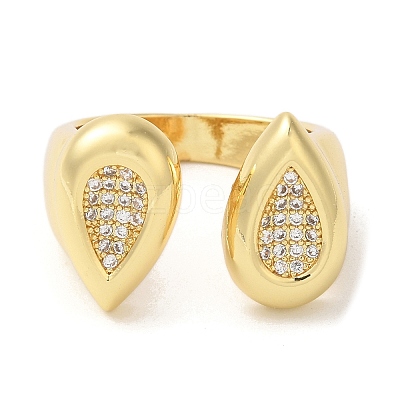 Brass Micro Pave Clear Cubic Zirconia Open Cuff Rings for Women RJEW-U008-02B-G-1