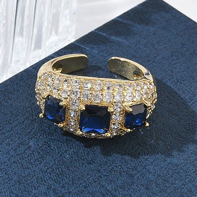 Brass Micro Pave Cubic Zirconia Cuff Open Rings for Women RJEW-L343-13G-1