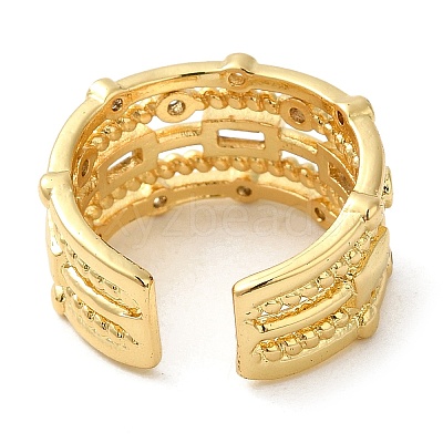 Rack Plating Real 18K Gold Plated Brass Rectangle Open Cuff Rings RJEW-B048-09G-1