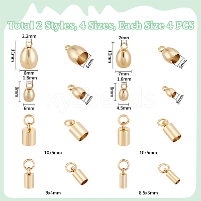 32Pcs 8 Style 201 Stainless Steel Cord Ends STAS-UN0027-12-1