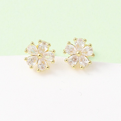 Brass Micro Pave Cubic Zirconia Flower Stud Earrings LS-EJEW-H174-01B-G-1