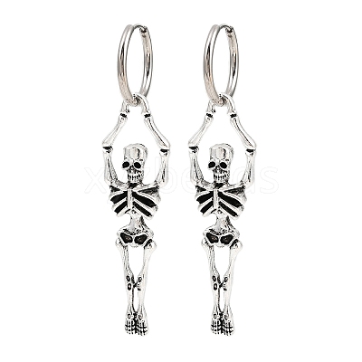 Alloy Skeleton Hoop Earrings LS-EJEW-Z132-01AS-1
