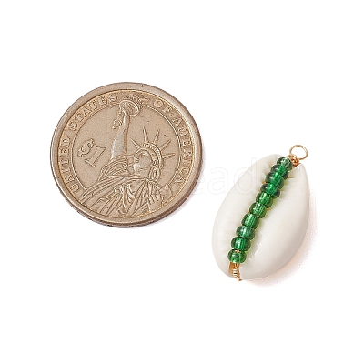6Pcs 6 Styles Natural Cowrie Shell & Glass Seed Beads Pendants PALLOY-JF02759-04-1