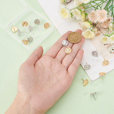 16Pcs 2 Color Brass Stud Earring Findings KK-BC0010-36-1