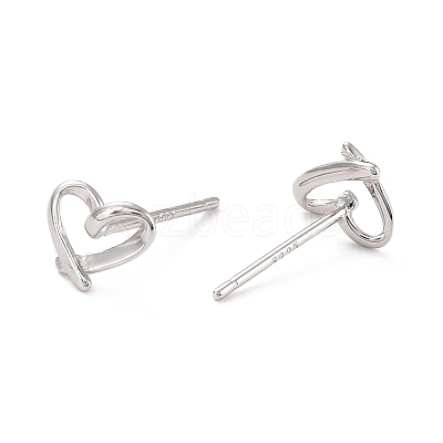 Anti-Tarnish Open Heart Rhodium Plated 925 Sterling Silver Stud Earrings EJEW-I259-07P-1