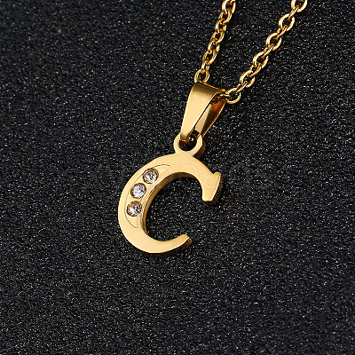 201 Stainless Steel Crystal Rhinestone Initial Pendant Necklaces FS-WG3A711-03-1
