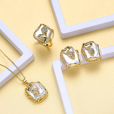 Natural Freshwater Pearl Pendant Necklaces & Stud Dangle Earrings & Rings Sets FS-WG70A16-01-1