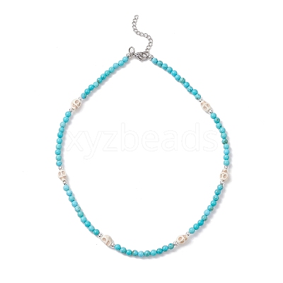 5Pcs Natural & Synthetic Round Gemstone and Skull Synthetic Turquoise Bead Necklaces NJEW-JN05391-1