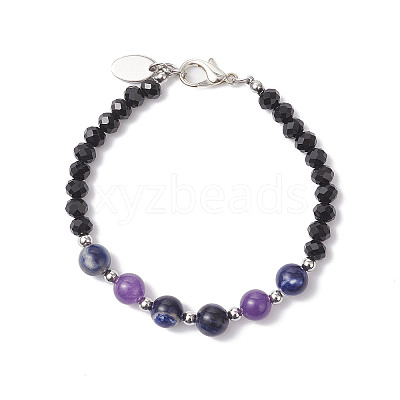 Natural Sodalite & Glass Round Beaded Bracelets for Women BJEW-JB12210-01-1