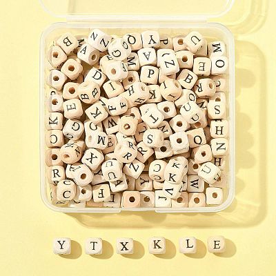 208Pcs 26 Styles Printed Natural Wood Beads WOOD-FS0001-51-1