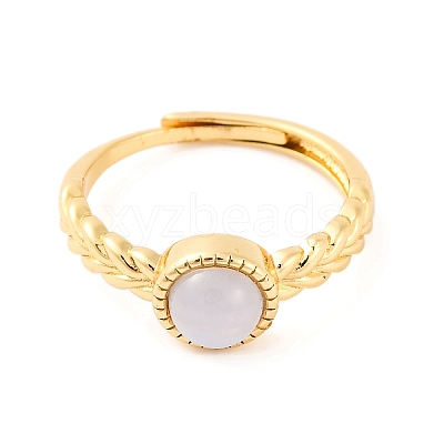 Round Natural Blue Lace Agate Adjustable Rings LS-RJEW-Q817-03G-03-1
